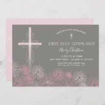 初の聖なる聖餐招待状（十字、花付き）