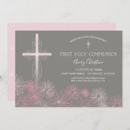 初の聖なる聖餐招待状（十字、花付き） 招待状