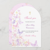 初の聖餐式ピンクバタフライ 招待状 (正面/裏面)