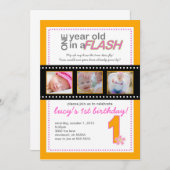 初の誕生日招待状と写真付き1歳 招待状 (正面/裏面)