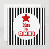 初の誕生日1歳の黒人ストライプ男の子V04A 招待状 (正面/裏面)