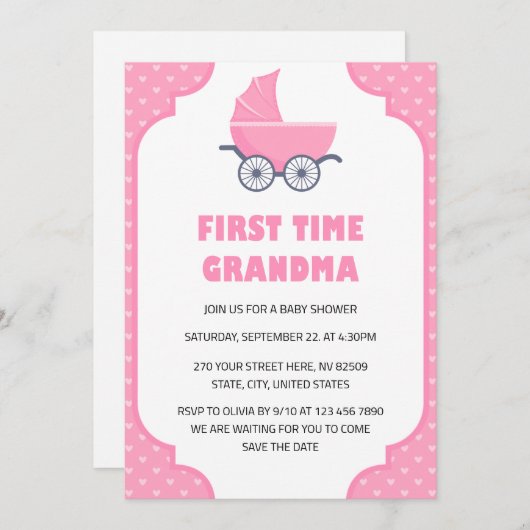 初めておばあちゃんの赤ちゃんシャワー招待状 招待状 (正面/裏面)