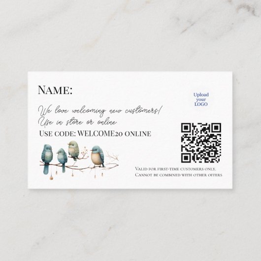 初めてのお客様が手づくり鳥類の水色 割引カード (裏面)