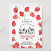 初めてのイチゴのお誕生日 招待状 (正面)