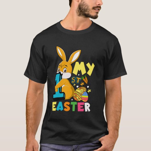 初めてのイースター・ウサギとイースターエッグがおもしろい Tシャツ (正面)