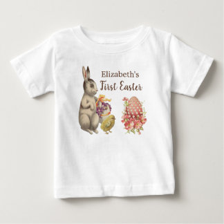 初めてのイースター ベビー服 ヴィンテージ ウサギ ベビーTシャツ