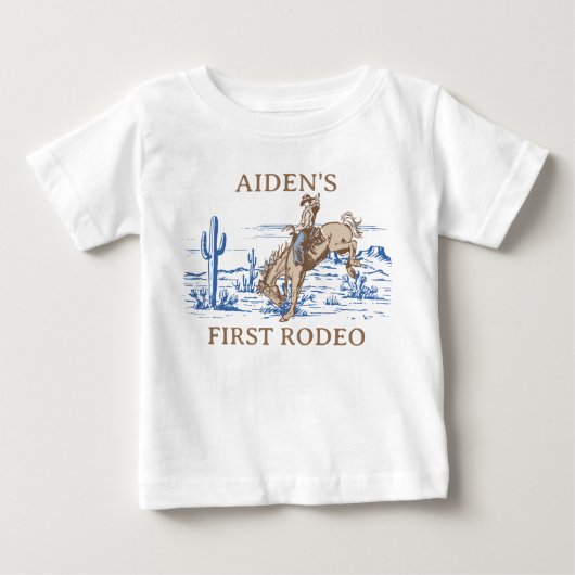 初めてのカウボーイ・ロデオ1歳誕生日 ベビーTシャツ (正面)