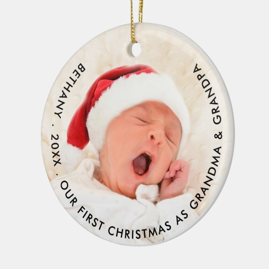 初めてのクリスマスおばあちゃんとおじいちゃん写真 セラミックオーナメント (左)