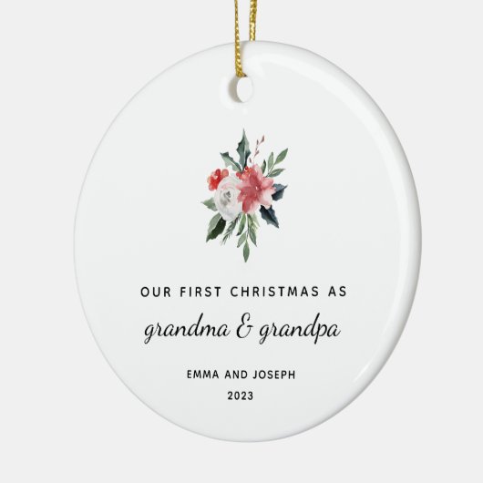 初めてのクリスマスおばあちゃんとおじいちゃん |エレガント | セラミックオーナメント (左)