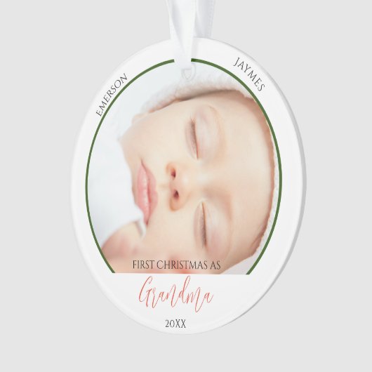 初めてのクリスマスおばあちゃんのフォトスクリプト オーナメント (正面)