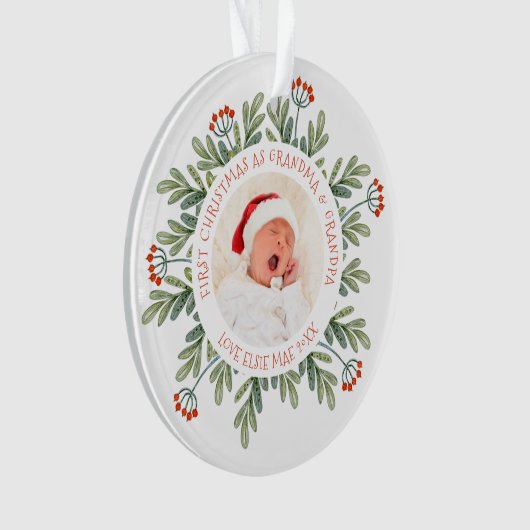 初めてのクリスマスおばあちゃんの写真の名前離れ オーナメント (正面)