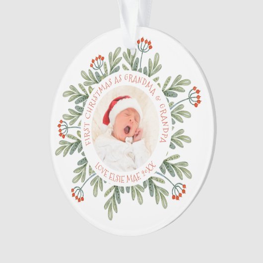 初めてのクリスマスおばあちゃんの写真の名前離れ オーナメント (正面)
