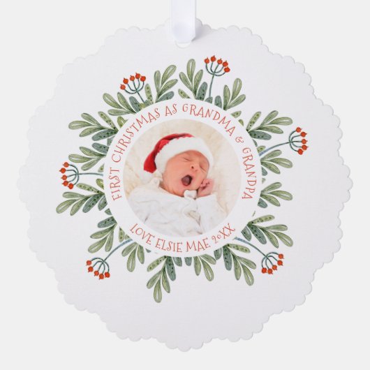 初めてのクリスマスおばあちゃんグランドパフォトベリー オーナメントカード (正面)