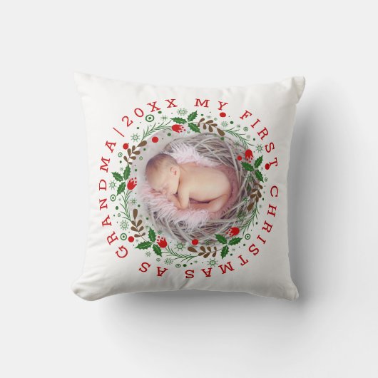 初めてのクリスマスおばあちゃんリース赤 クッション (正面)