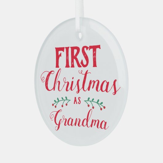 初めてのクリスマスおばあちゃん赤と白のキープサケ ガラスオーナメント (正面左)