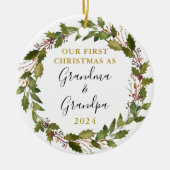 初めてのクリスマスおばあちゃん&おじいちゃんカスタム写真 セラミックオーナメント (正面)