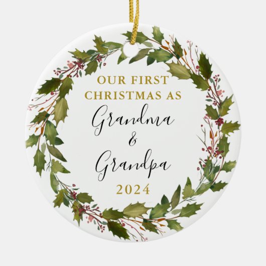 初めてのクリスマスおばあちゃん&おじいちゃんカスタム写真 セラミックオーナメント (正面)