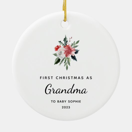 初めてのクリスマスおばあちゃん |おシンプルよびエレガント セラミックオーナメント (裏面)