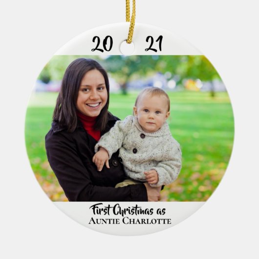 初めてのクリスマスおばさん2写真2面スクリプモダント セラミックオーナメント (正面)