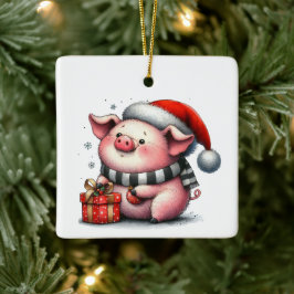 初めてのクリスマスお洒落かわいいカスタマイズ豚 セラミックオーナメント