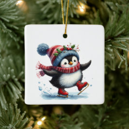 初めてのクリスマスお洒落ズキュートペンギンカスタマイズ セラミックオーナメント