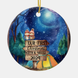 初めてのクリスマスかわいいカップル新婚アドベンチャー セラミックオーナメント