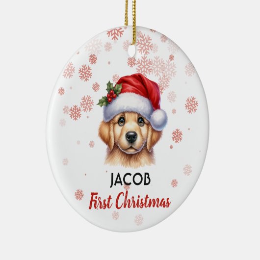 初めてのクリスマスかわいいゴールデンリトリーブベビーオーナメント セラミックオーナメント (右)
