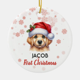 初めてのクリスマスかわいいゴールデンリトリーブベビーオーナメント セラミックオーナメント