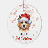 初めてのクリスマスかわいいゴールデンリトリーブベビーオーナメント セラミックオーナメント (左)