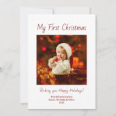 初めてのクリスマスかわいいベビーフォトフェスティバルタイポグラフィ シーズンカード (正面)