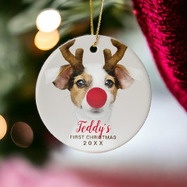 初めてのクリスマスかわいいペット犬の写真タイポグラフィ セラミックオーナメント
