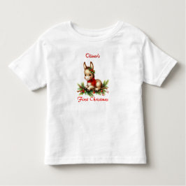 初めてのクリスマスかわいいロバの赤いスカーフ トドラーTシャツ