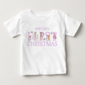 初めてのクリスマスかわいい動物の文字ガールネーム ベビーTシャツ (正面)