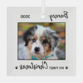 初めてのクリスマスかわいい子犬カスタムのペットの写真 ガラスオーナメント (裏面)