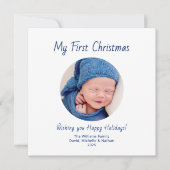 初めてのクリスマスかわいい男の赤ちゃんフォトブルー シーズンカード (正面)