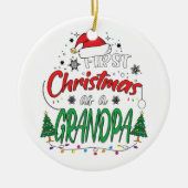 初めてのクリスマスがおじいちゃんおもしろいに セラミックオーナメント (正面)