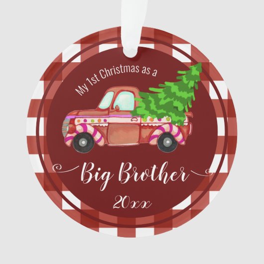 初めてのクリスマスがレッドトラックの大兄弟 オーナメント (正面)