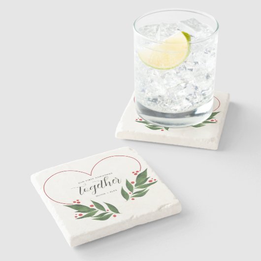 初めてのクリスマスが一緒にカップルのためのクリスマスプレゼント ストーンコースター (横)