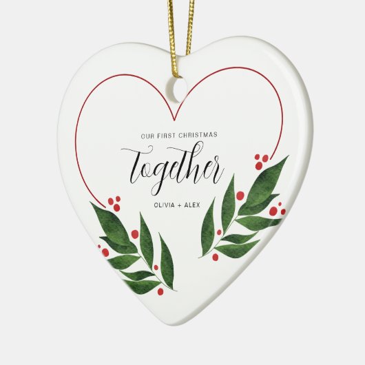 初めてのクリスマスが一緒にカップルのためのクリスマスプレゼント セラミックオーナメント (左)