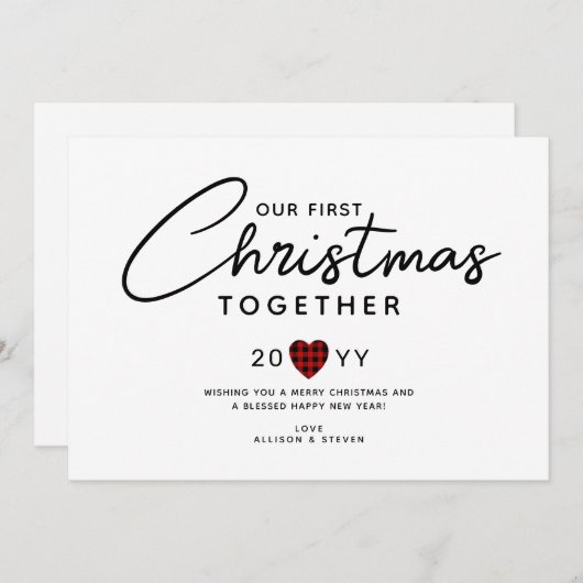 初めてのクリスマスが一緒にカップル素朴ハート シーズンカード (正面/裏面)