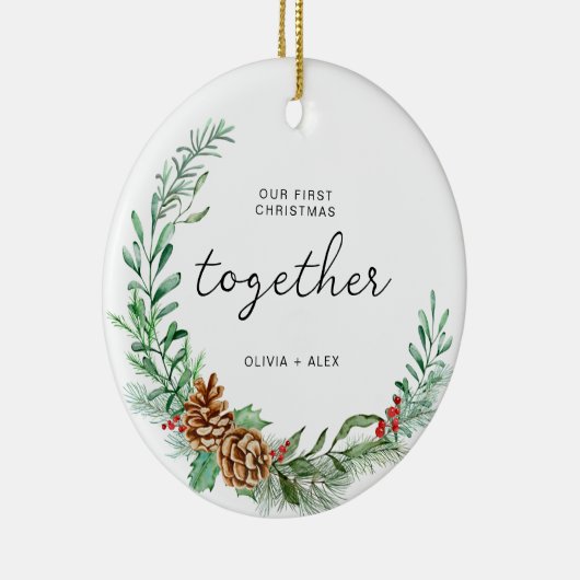 初めてのクリスマスが一緒にクリスマスカップルのプレゼント セラミックオーナメント (右)