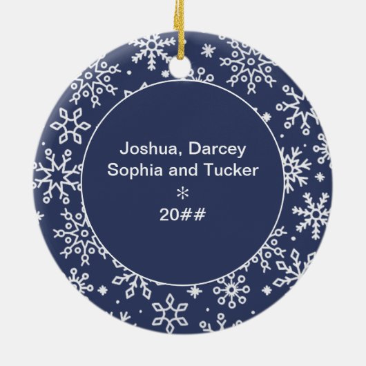 初めてのクリスマスが一緒にフォトブルースノーフレーク セラミックオーナメント (裏面)