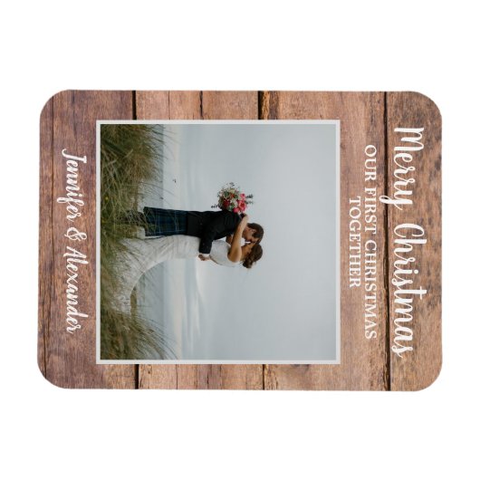 初めてのクリスマスが一緒にメリークリスマスの写真 マグネット (横)