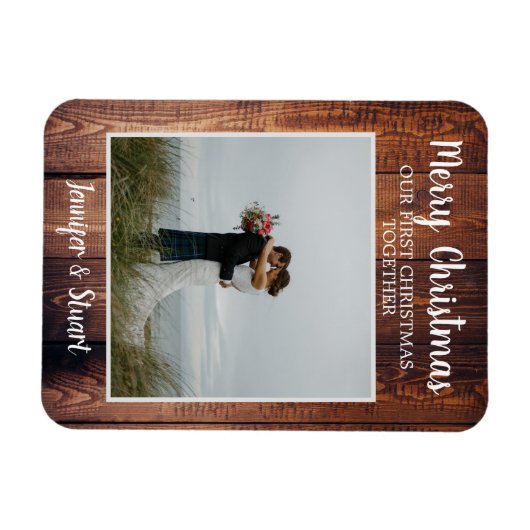 初めてのクリスマスが一緒にメリークリスマスの写真 マグネット (横)