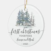 初めてのクリスマスが一緒に婚約した結婚した森 セラミックオーナメント (左)