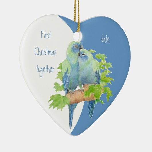 初めてのクリスマスが一緒に日付小さな鳥 セラミックオーナメント (右)