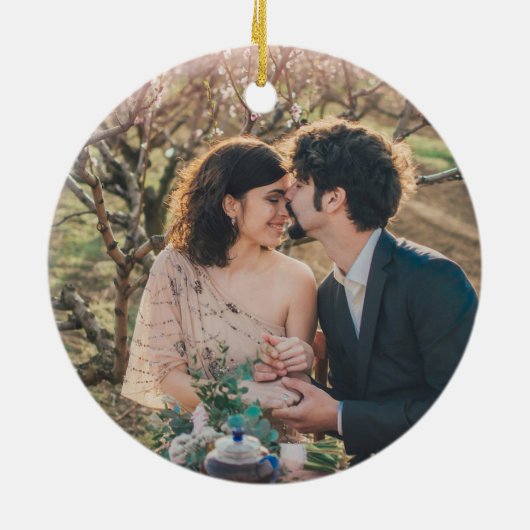 初めてのクリスマスが一緒に木の木の写真を愛 セラミックオーナメント (裏面)