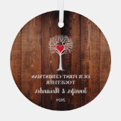 初めてのクリスマスが一緒に木の素朴な木を愛する ガラスオーナメント (裏面)