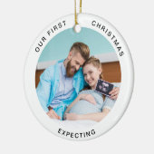 初めてのクリスマスが写真をミニマル期待 セラミックオーナメント (左)