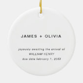 初めてのクリスマスが写真をミニマル期待 セラミックオーナメント (裏面)